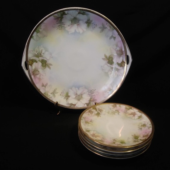 5 Pc Antique Prussia Royal Rudolstadt Cake Plate and Dessert Plates